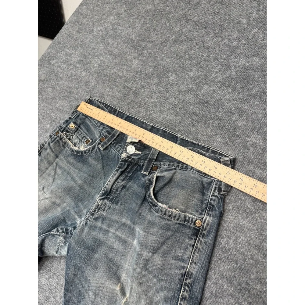 True Religion Straight Leg Distressed Blue Jeans Mens‎ 34 Made in USA Y2K Denim